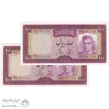 اسکناس 100 ریال (آموزگار - جهانشاهی) - جفت - UNC62 - محمد رضا شاه