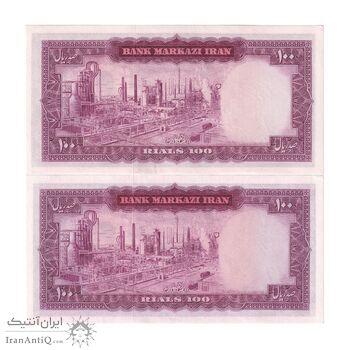 اسکناس 100 ریال (آموزگار - جهانشاهی) - جفت - UNC62 - محمد رضا شاه