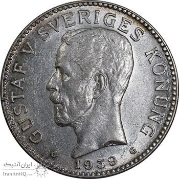 سکه 2 کرون 1939 گوستاو پنجم - MS62 - سوئد
