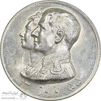 مدال نقره نوروز 1355 چوگان - MS61 - محمد رضا شاه