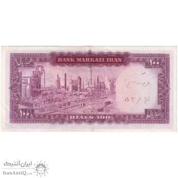 اسکناس 100 ریال (آموزگار - فرمان فرماییان) نوشته قرمز - تک - AU53 - محمد رضا شاه