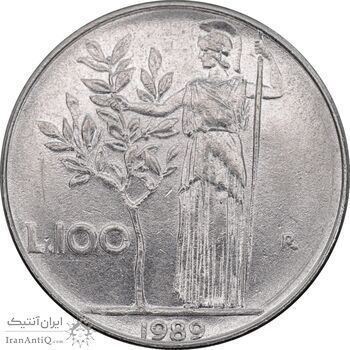 سکه 100 لیره 1989 جمهوری - AU50 - ایتالیا