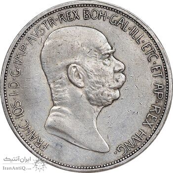 سکه 5 کرونا 1909 فرانتس یوزف یکم - تیپ 2 - AU53 - اتریش-مجارستان