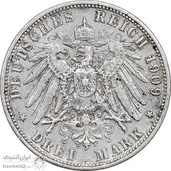 سکه 3 مارک 1909 ویلیام دوم - EF45 - آلمان