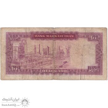 اسکناس 100 ریال (آموزگار - سمیعی) نوشته سیاه - تک - VF20 - محمد رضا شاه