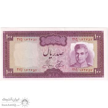 اسکناس 100 ریال (آموزگار - جهانشاهی) - تک - UNC62 - محمد رضا شاه