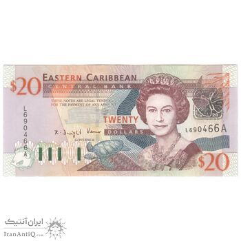 اسکناس 20 دلار بدون تاریخ (2003) الیزابت دوم - با پروانه نقره‌ای-حرف پسوند A - تک - UNC62 - حوزه کارائیب شرقی