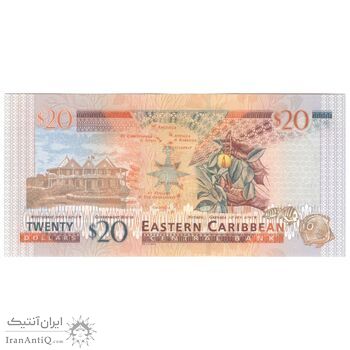 اسکناس 20 دلار بدون تاریخ (2003) الیزابت دوم - با پروانه نقره‌ای-حرف پسوند A - تک - UNC62 - حوزه کارائیب شرقی