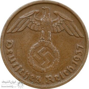 سکه 2 رایش فینیگ 1937D رایش سوم - EF45 - آلمان