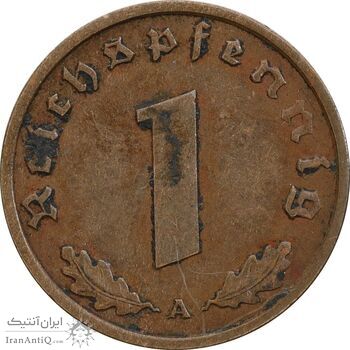 سکه 1 رایش فینیگ 1938A رایش سوم - EF45 - آلمان