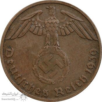 سکه 1 رایش فینیگ 1939B رایش سوم - EF45 - آلمان