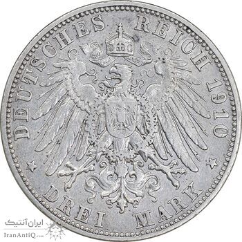 سکه 3 مارک 1910D اتو - EF45 - آلمان - باواریا