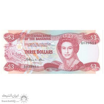 اسکناس 3 دلار بدون تاریخ(1984) الیزابت دوم - تک - UNC63 - باهاما