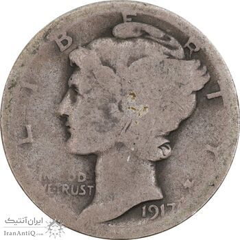 سکه 1 دایم نقره 1917 جمهوری فدرال - مرکوری - VF20 - آمریکا