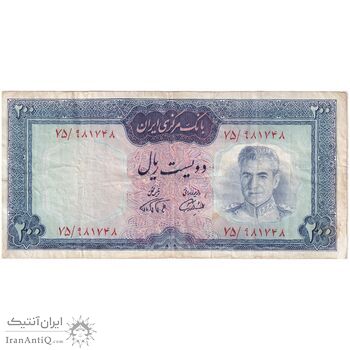 اسکناس 200 ریال (آموزگار - فرمان فرماییان) نوشته قرمز - تک - VF35 - محمد رضا شاه