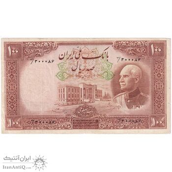 اسکناس 100 ریال پشت فارسی - مهر 1320 - تک - VF20 - رضا شاه