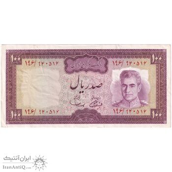 اسکناس 100 ریال (آموزگار - سمیعی) نوشته سیاه - تک - EF40 - محمد رضا شاه
