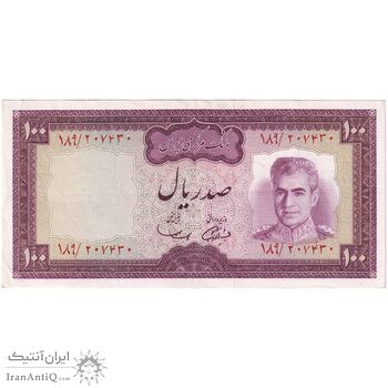 اسکناس 100 ریال (آموزگار - سمیعی) نوشته سیاه - تک - EF45 - محمد رضا شاه