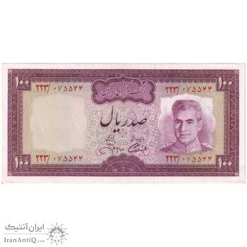 اسکناس 100 ریال (آموزگار - جهانشاهی) - تک - UNC61 - محمد رضا شاه