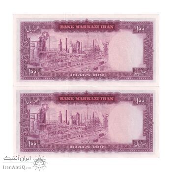 اسکناس 100 ریال (آموزگار - جهانشاهی) - جفت - UNC63 - محمد رضا شاه