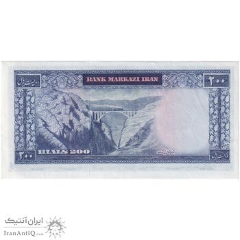 اسکناس 200 ریال (آموزگار - سمیعی) نوشته قرمز - تک - AU55 - محمد رضا شاه