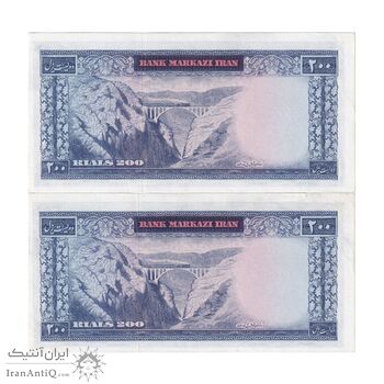 اسکناس 200 ریال (آموزگار - سمیعی) نوشته قرمز - جفت - UNC61 - محمد رضا شاه