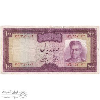اسکناس 100 ریال (آموزگار - فرمان فرماییان) نوشته سیاه - تک - VF30 - محمد رضا شاه