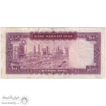 اسکناس 100 ریال (آموزگار - فرمان فرماییان) نوشته سیاه - تک - VF30 - محمد رضا شاه