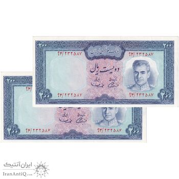 اسکناس 200 ریال (آموزگار - سمیعی) نوشته سیاه - جفت - UNC61 - محمد رضا شاه