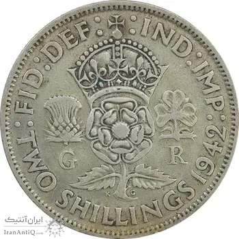 سکه 2 شیلینگ 1942 جرج ششم - VF35 - انگلستان
