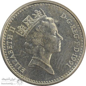 سکه 5 پنس 1991 الیزابت دوم - AU58 - انگلستان