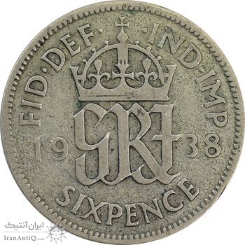 سکه 6 پنس 1938 جرج ششم - VF25 - انگلستان