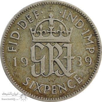 سکه 6 پنس 1939 جرج ششم - VF35 - انگلستان