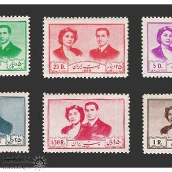 تمبر عروسی محمدرضا شاه و ثریا اسفندیاری 1329 - محمدرضا شاه