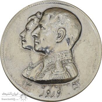 مدال نقره نوروز 1352 چوگان - AU58 - محمد رضا شاه