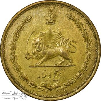 سکه 5 دینار 1320 برنز - MS63 - رضا شاه سکه 5 دینار 1320 برنز - MS63 - رضا شاه