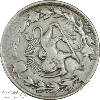 سکه 2000 دینار 1308/5 صاحبقران (تکرار حرف B) - VF30 - ناصرالدین شاه