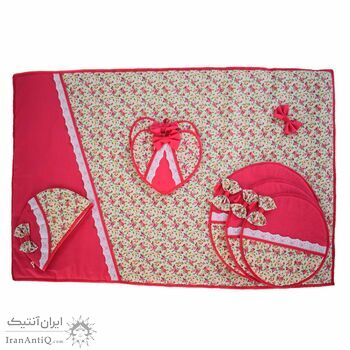 سرویس آشپزخانه مدل پروانه 10 پارچه رنگ سرخابی به همراه ساک