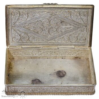 جعبه نقره ملیله کاری طرح اسلیمی