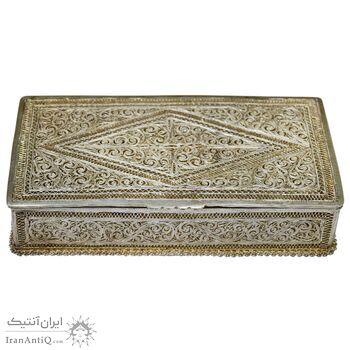 جعبه نقره ملیله کاری طرح اسلیمی