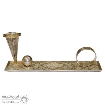 جاقلمی نقره قلمزنی طرح اسلیمی - گل و مرغ