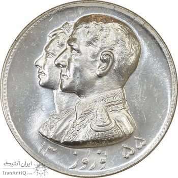 مدال نقره نوروز 1355 چوگان - MS63 - محمد رضا شاه