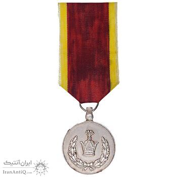 مدال برنز خدمت (دو رو تاج) ضرب ایران - با روبان - EF - رضا شاه