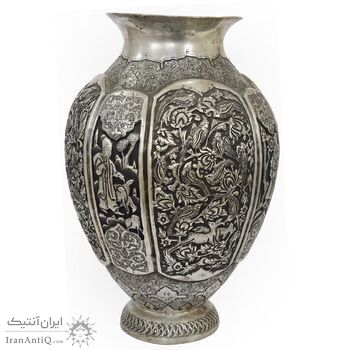 گلدان مسی قلمزنی طرح گل و مرغ