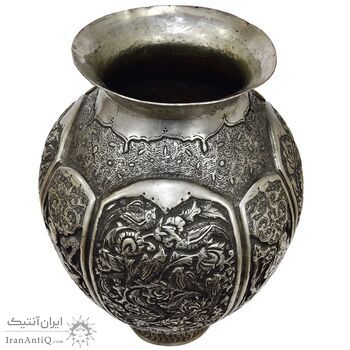 گلدان مسی قلمزنی طرح گل و مرغ