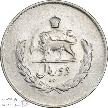 سکه 2 ریال 1334 مصدقی - AU55 - محمد رضا شاه سکه 2 ریال 1334 مصدقی - AU55 - محمد رضا شاه