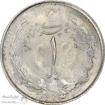 سکه 1 ریال 1323/2 نقره - سورشارژ تاریخ (نوع دو) - MS63 - محمد رضا شاه سکه 1 ریال 1323/2 نقره - سورشارژ تاریخ (نوع دو) - MS63 - محمد رضا شاه
