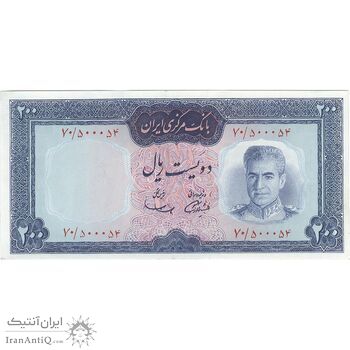 اسکناس 200 ریال (آموزگار - سمیعی) نوشته قرمز - تک - UNC61 - محمد رضا شاه