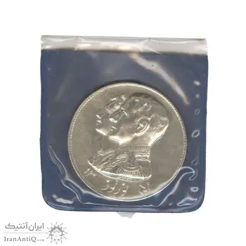 مدال نقره نوروز 1351 چوگان (با کاور فابریک) - AU58 - محمد رضا شاه