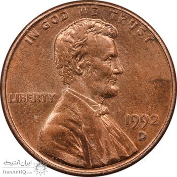 سکه 1 سنت 1992D لینکلن - MS62 - آمریکا